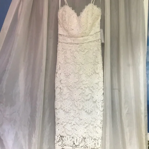 white lace panel dress Poema white lace-panel corset midi dress main image 1